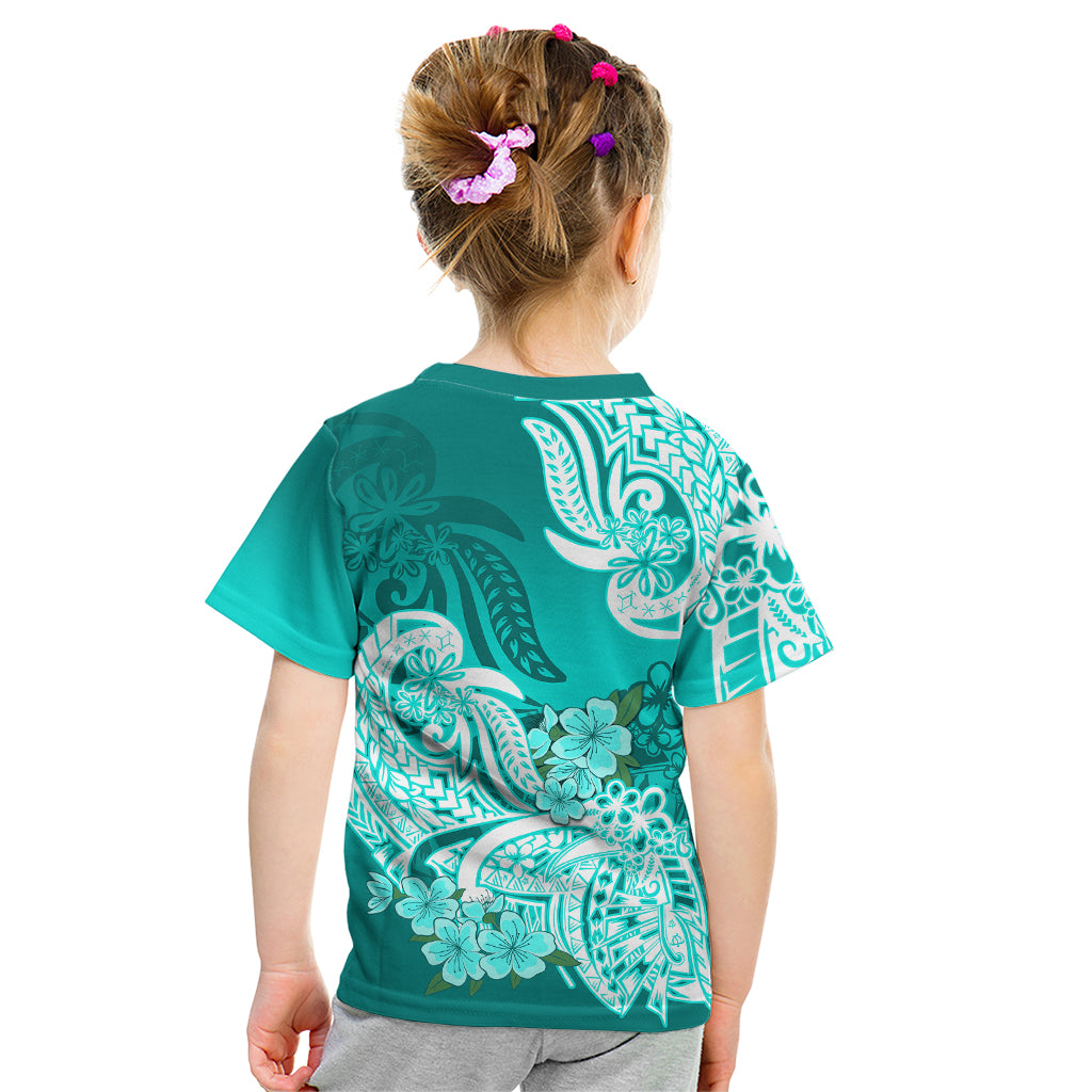 Polynesian Kid T Shirt Pacific Flower Mix Floral Tribal Tattoo Turquoise Vibe - Wonder Print Shop