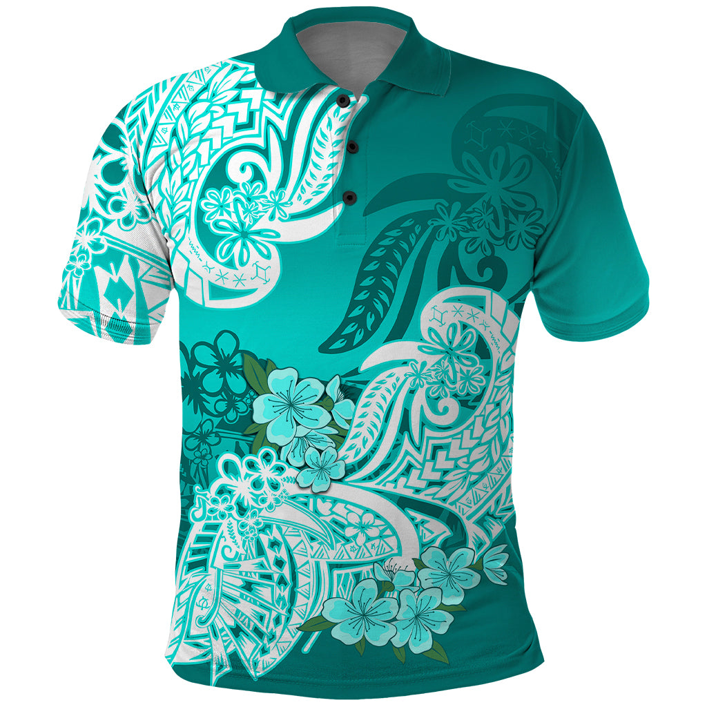 Polynesian Polo Shirt Pacific Flower Mix Floral Tribal Tattoo Turquoise Vibe - Wonder Print Shop