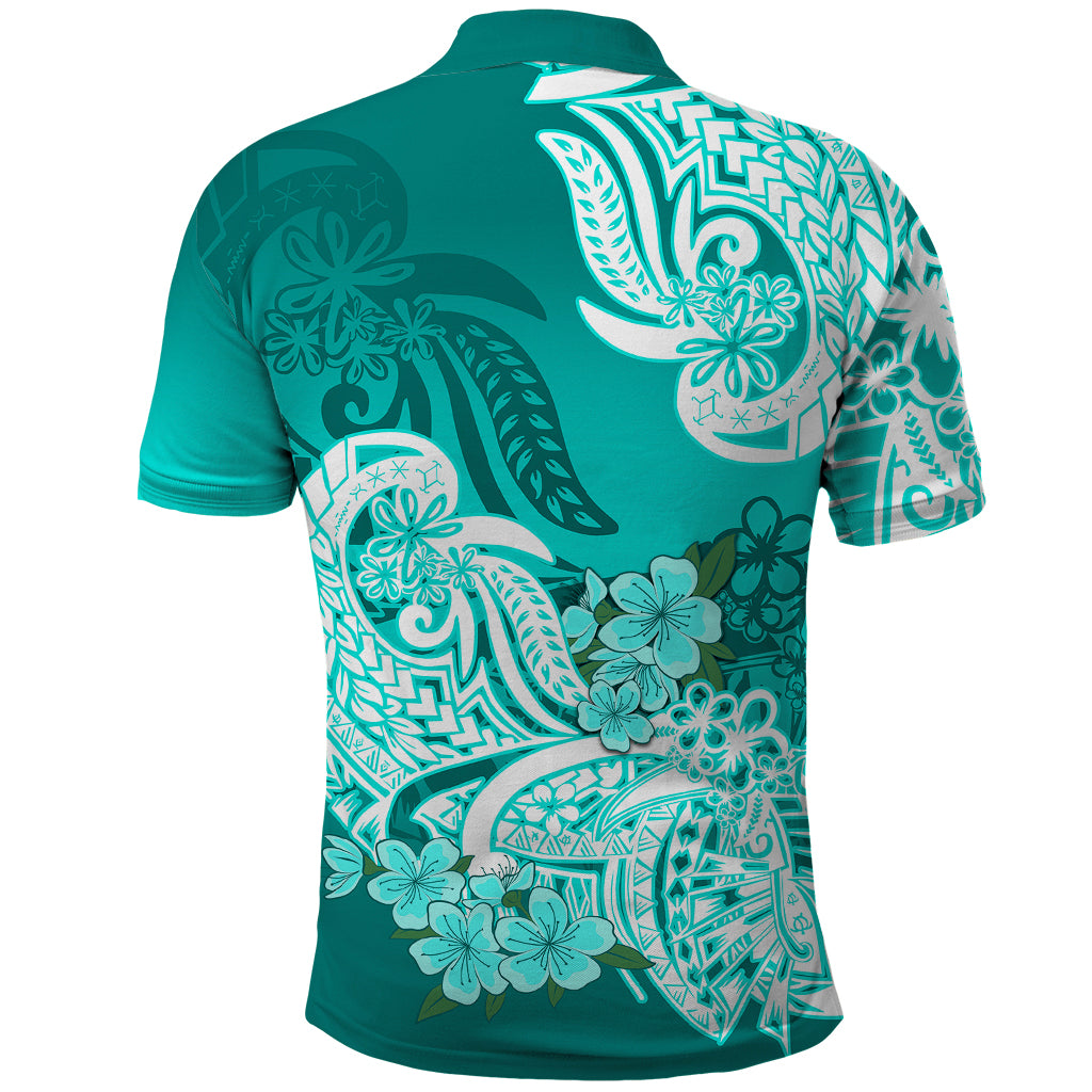 Polynesian Polo Shirt Pacific Flower Mix Floral Tribal Tattoo Turquoise Vibe - Wonder Print Shop