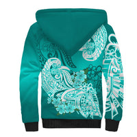 Polynesian Sherpa Hoodie Pacific Flower Mix Floral Tribal Tattoo Turquoise Vibe - Wonder Print Shop
