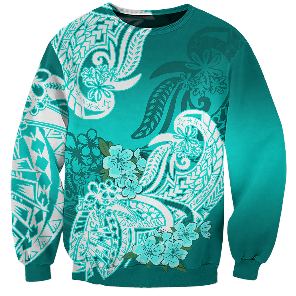 Polynesian Sweatshirt Pacific Flower Mix Floral Tribal Tattoo Turquoise Vibe - Wonder Print Shop