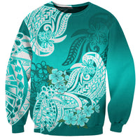 Polynesian Sweatshirt Pacific Flower Mix Floral Tribal Tattoo Turquoise Vibe - Wonder Print Shop