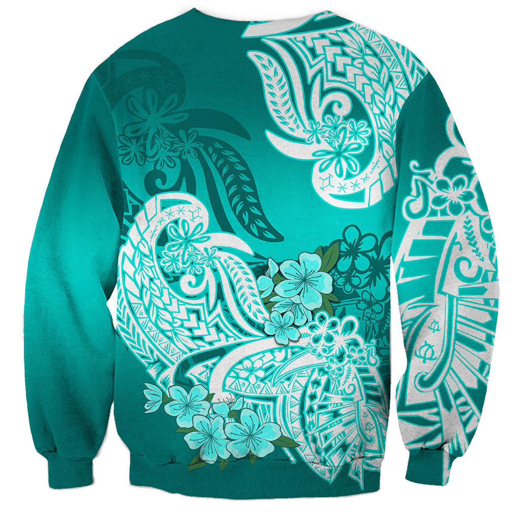 Polynesian Sweatshirt Pacific Flower Mix Floral Tribal Tattoo Turquoise Vibe - Wonder Print Shop