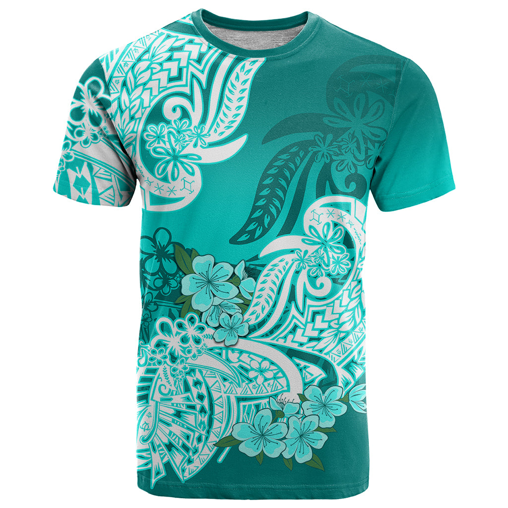 Polynesian T Shirt Pacific Flower Mix Floral Tribal Tattoo Turquoise Vibe - Wonder Print Shop