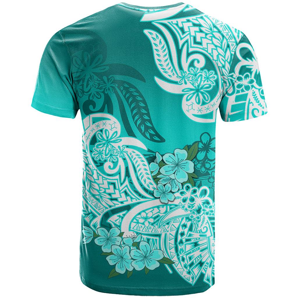 Polynesian T Shirt Pacific Flower Mix Floral Tribal Tattoo Turquoise Vibe - Wonder Print Shop