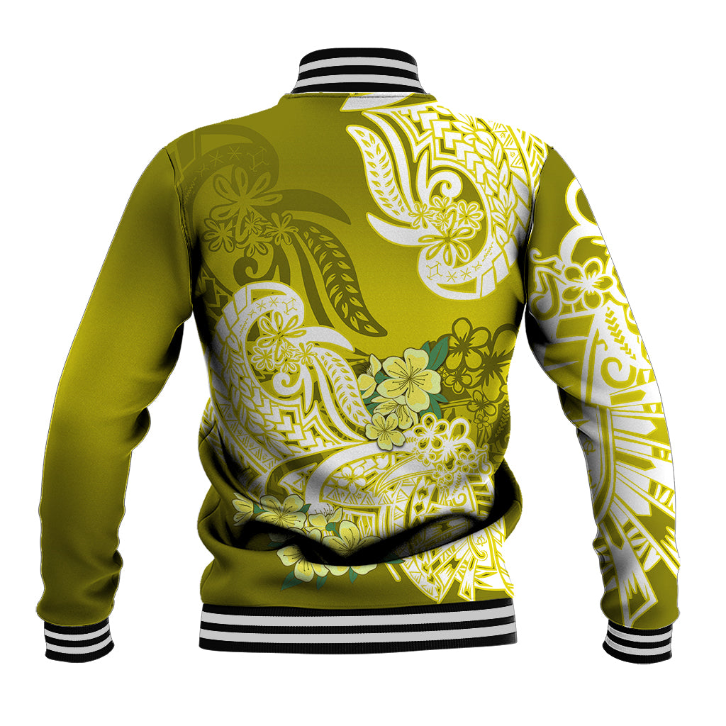Polynesian Baseball Jacket Pacific Flower Mix Floral Tribal Tattoo Yellow Vibe LT9 - Wonder Print Shop