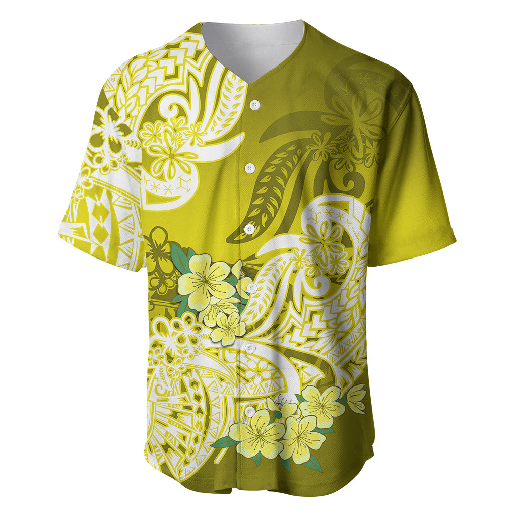 Polynesian Baseball Jersey Pacific Flower Mix Floral Tribal Tattoo Yellow Vibe LT9 - Wonder Print Shop