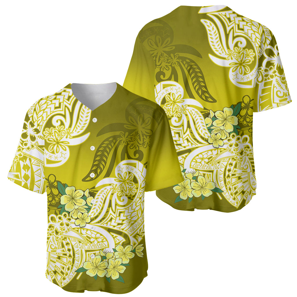 Polynesian Baseball Jersey Pacific Flower Mix Floral Tribal Tattoo Yellow Vibe LT9 - Wonder Print Shop