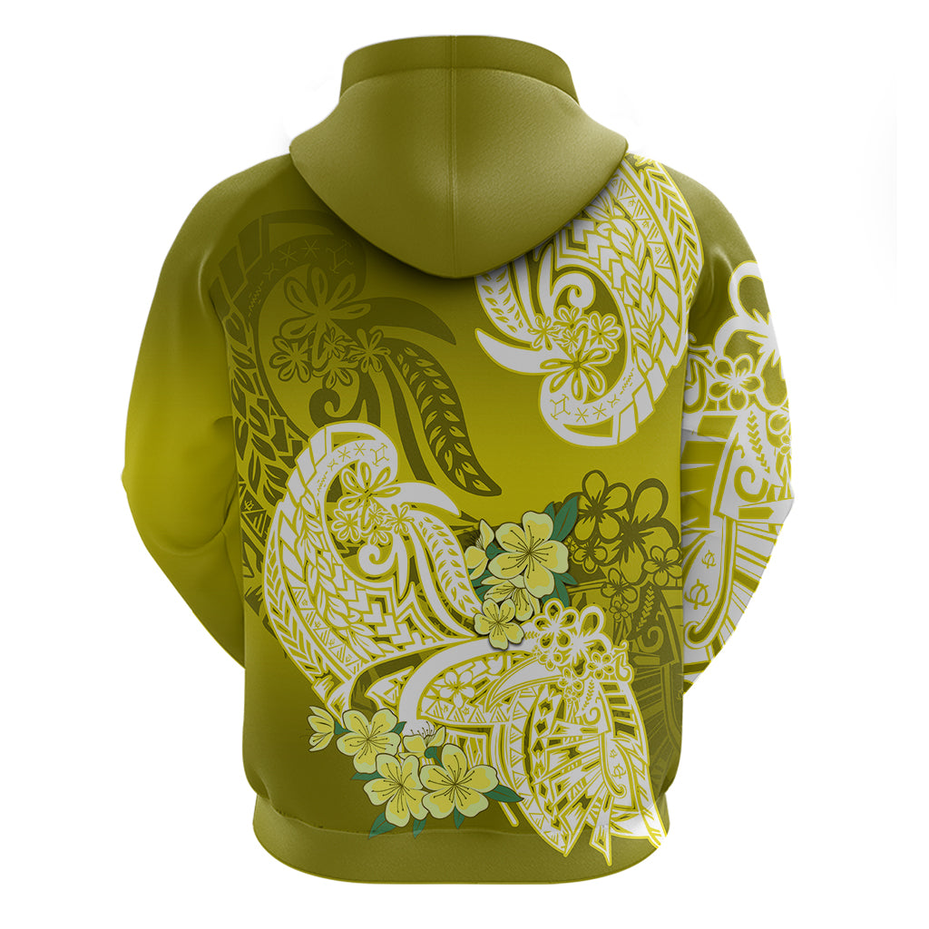 Polynesian Hoodie Pacific Flower Mix Floral Tribal Tattoo Yellow Vibe - Wonder Print Shop