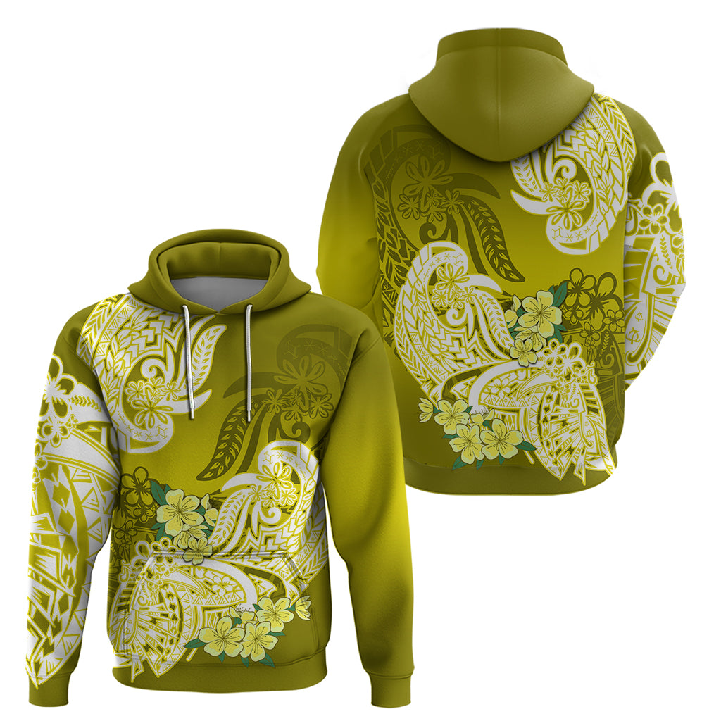 Polynesian Hoodie Pacific Flower Mix Floral Tribal Tattoo Yellow Vibe - Wonder Print Shop