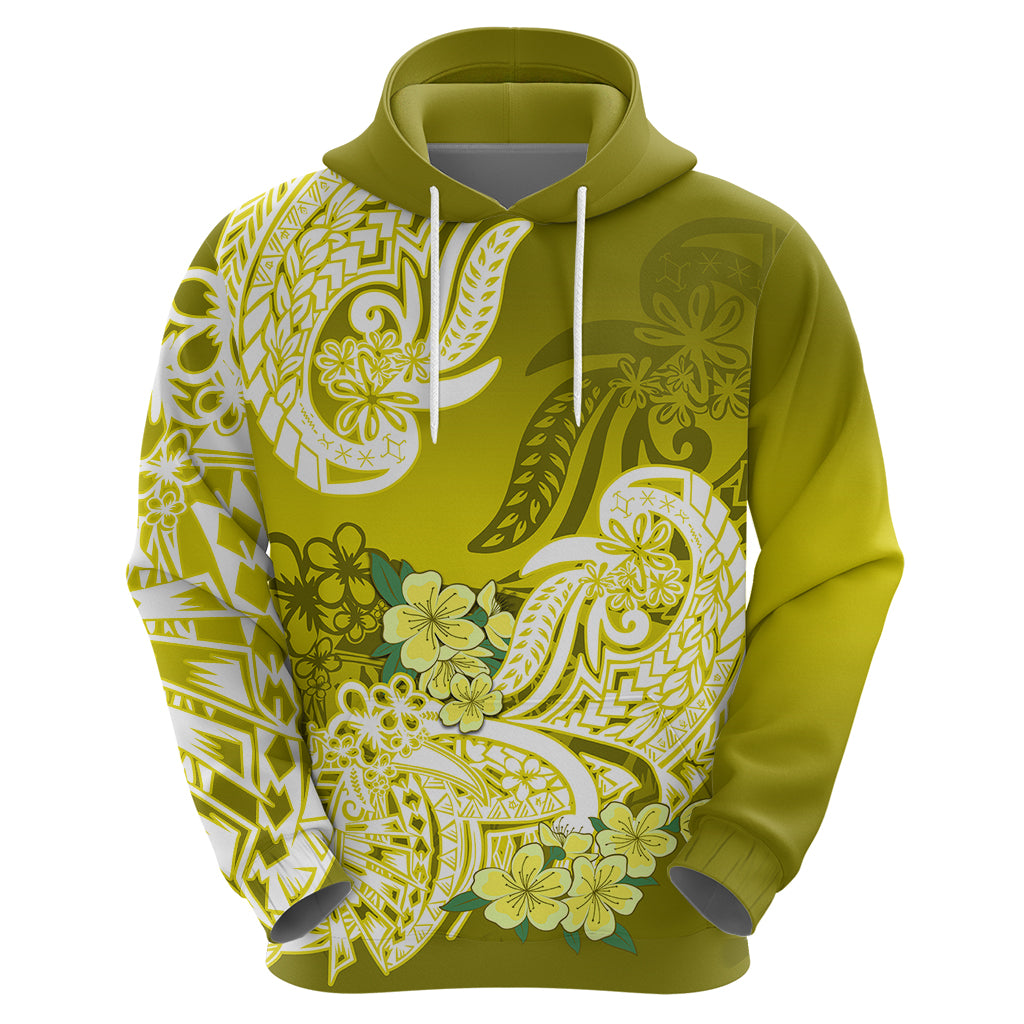 Polynesian Hoodie Pacific Flower Mix Floral Tribal Tattoo Yellow Vibe - Wonder Print Shop