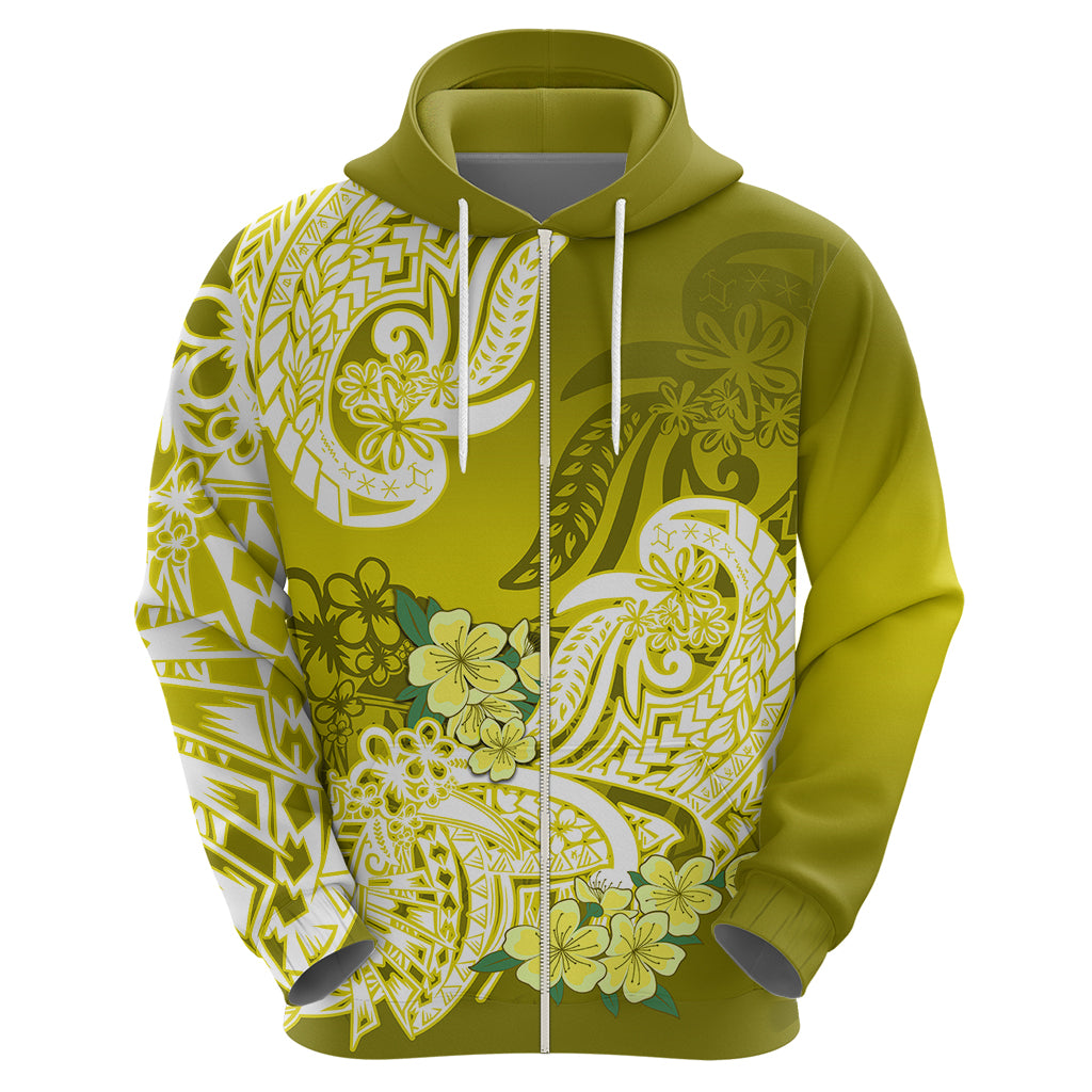 Polynesian Hoodie Pacific Flower Mix Floral Tribal Tattoo Yellow Vibe - Wonder Print Shop