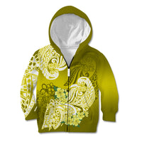 Kids yellow-green full-zip hoodie with hood and white floral tribal print