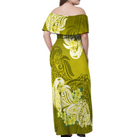 Polynesian Off Shoulder Maxi Dress Pacific Flower Mix Floral Tribal Tattoo Yellow Vibe - Wonder Print Shop