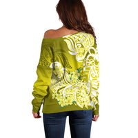 Polynesian Off Shoulder Sweater Pacific Flower Mix Floral Tribal Tattoo Yellow Vibe - Wonder Print Shop