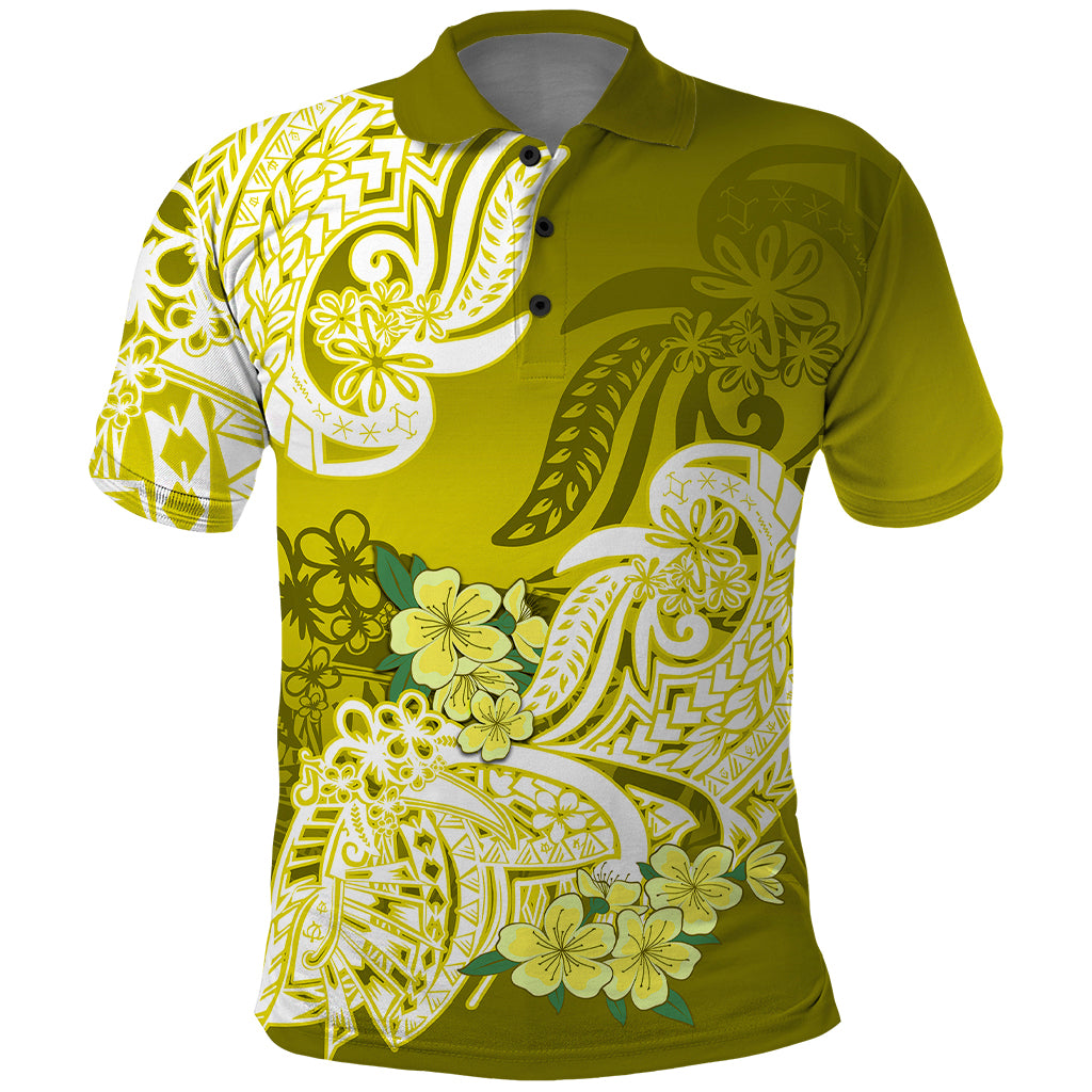 Polynesian Polo Shirt Pacific Flower Mix Floral Tribal Tattoo Yellow Vibe - Wonder Print Shop