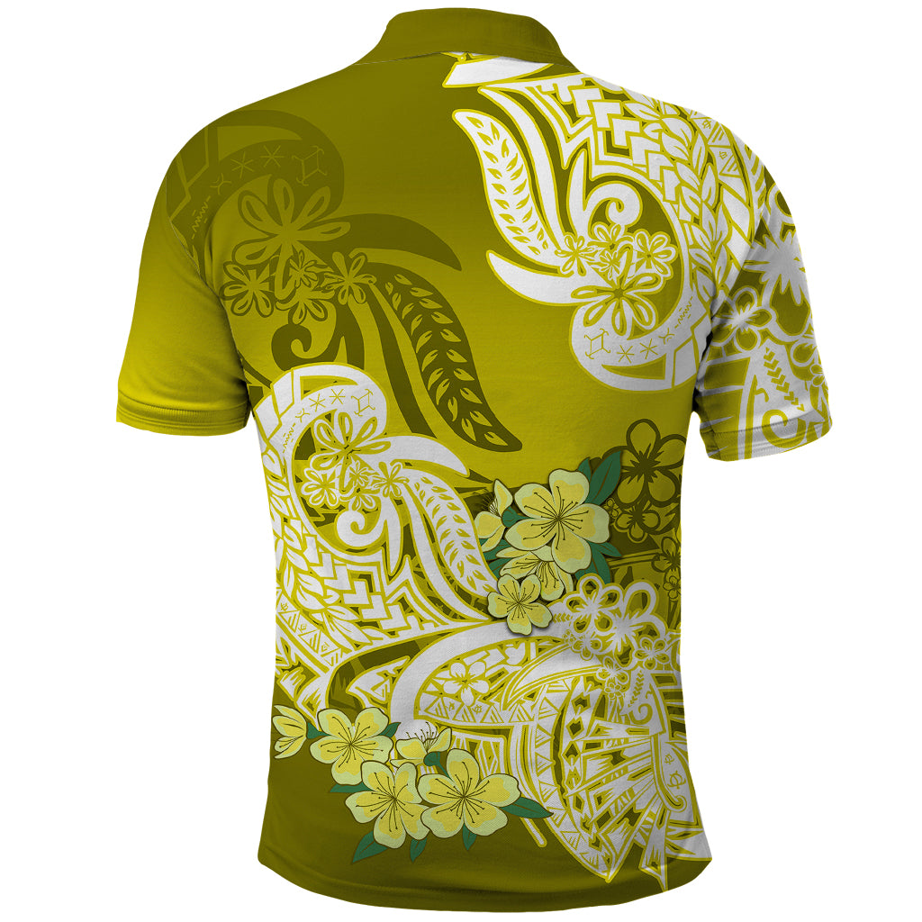 Polynesian Polo Shirt Pacific Flower Mix Floral Tribal Tattoo Yellow Vibe - Wonder Print Shop