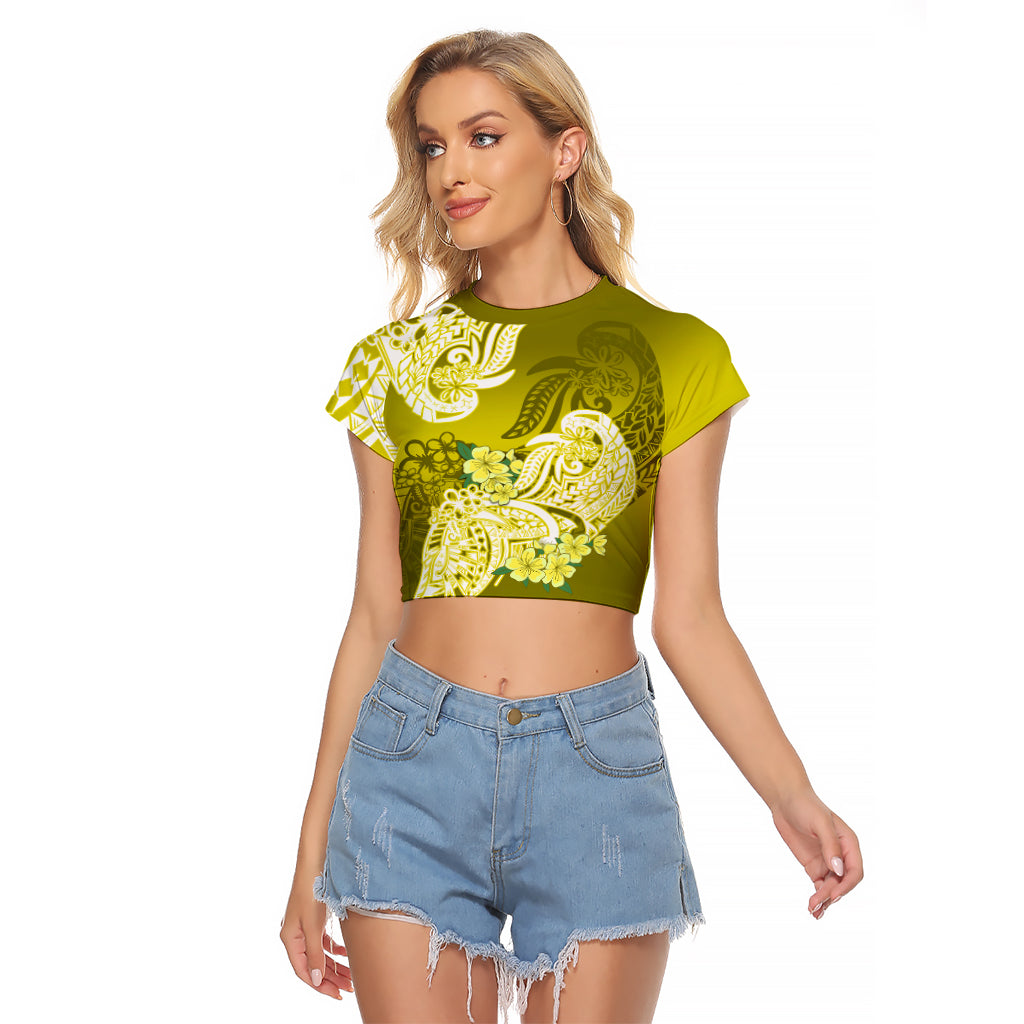 Polynesian Raglan Cropped T Shirt Pacific Flower Mix Floral Tribal Tattoo Yellow Vibe - Wonder Print Shop