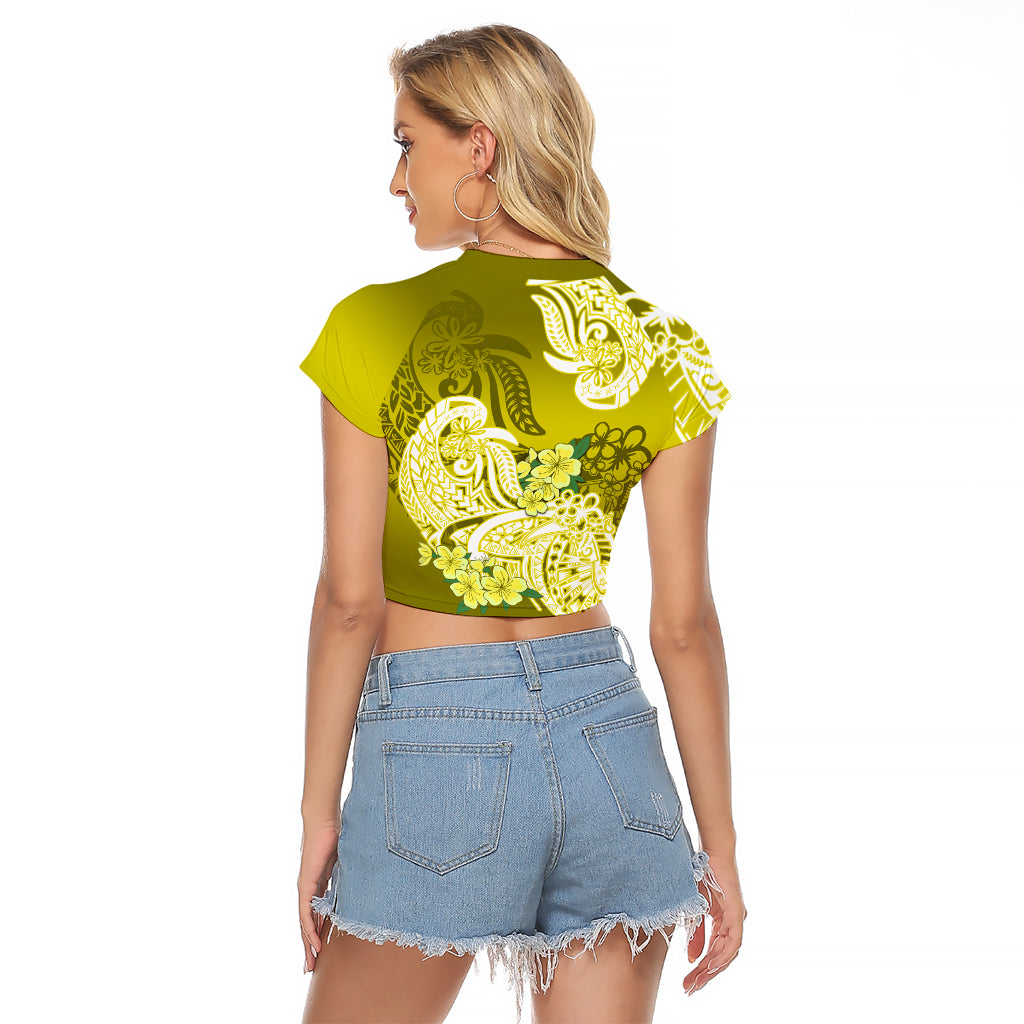 Polynesian Raglan Cropped T Shirt Pacific Flower Mix Floral Tribal Tattoo Yellow Vibe - Wonder Print Shop
