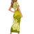 Polynesian Short Sleeve Bodycon Dress Pacific Flower Mix Floral Tribal Tattoo Yellow Vibe - Wonder Print Shop