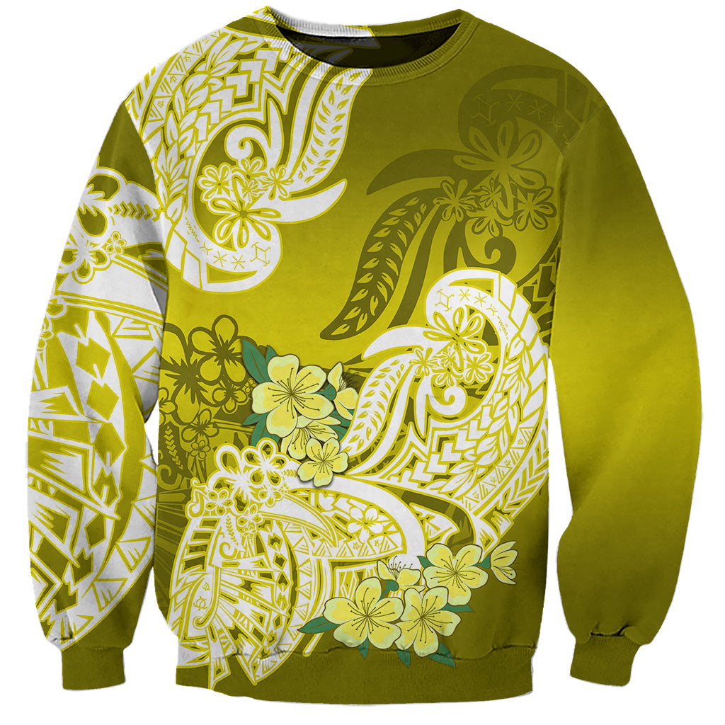 Polynesian Sweatshirt Pacific Flower Mix Floral Tribal Tattoo Yellow Vibe - Wonder Print Shop