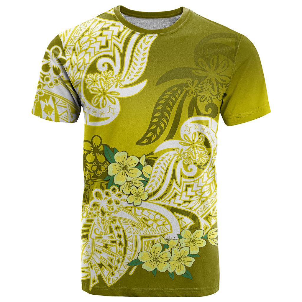 Polynesian T Shirt Pacific Flower Mix Floral Tribal Tattoo Yellow Vibe - Wonder Print Shop