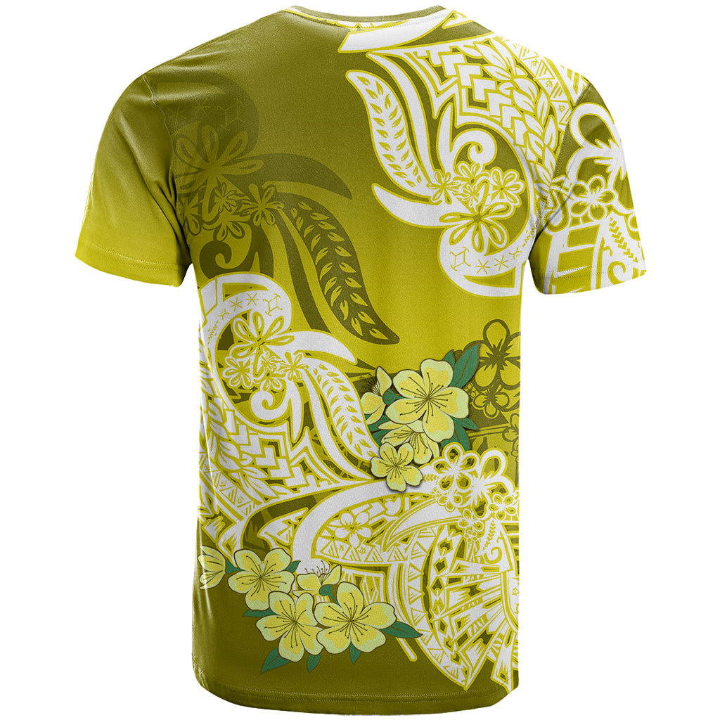 Polynesian T Shirt Pacific Flower Mix Floral Tribal Tattoo Yellow Vibe - Wonder Print Shop