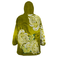 Polynesian Wearable Blanket Hoodie Pacific Flower Mix Floral Tribal Tattoo Yellow Vibe - Wonder Print Shop