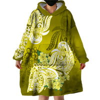 Polynesian Wearable Blanket Hoodie Pacific Flower Mix Floral Tribal Tattoo Yellow Vibe - Wonder Print Shop