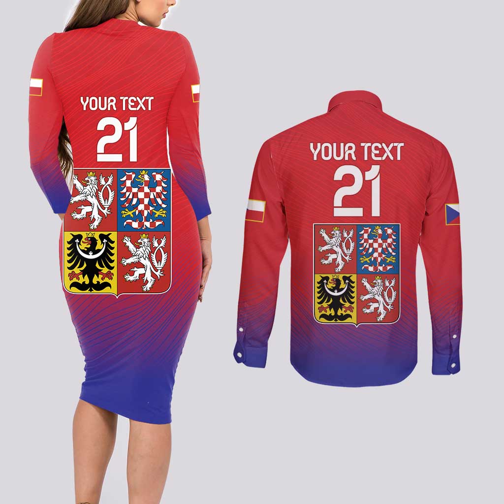 Custom Czech Republic Couples Matching Long Sleeve Bodycon Dress and Long Sleeve Button Shirt Unique Double Tailed Lion LT9 - Wonder Print Shop
