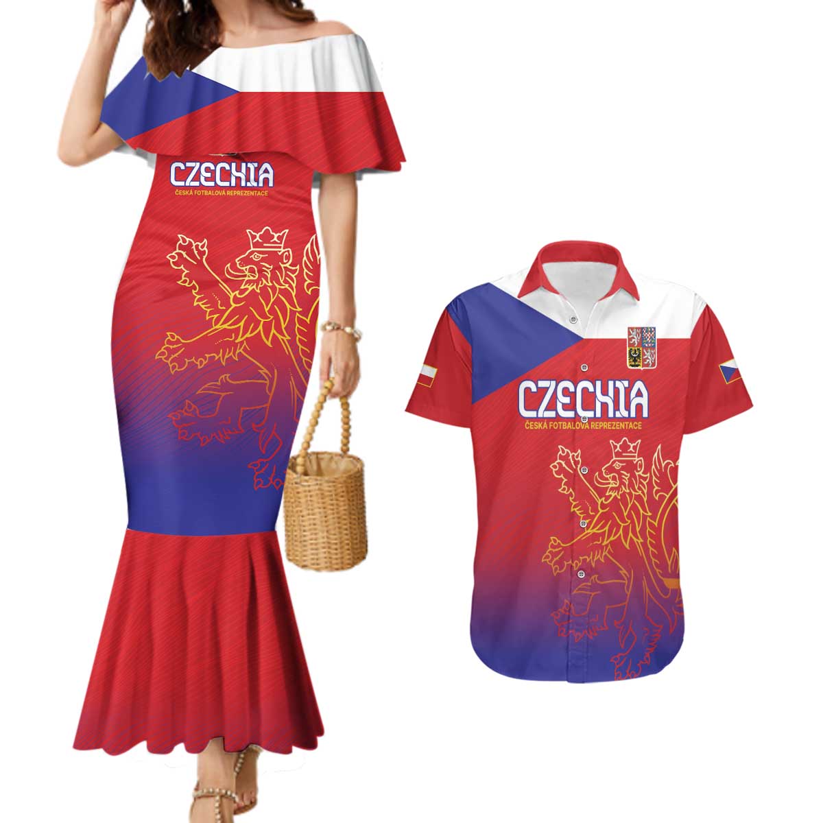 Custom Czech Republic Couples Matching Mermaid Dress and Hawaiian Shirt Unique Double Tailed Lion LT9 - Wonder Print Shop