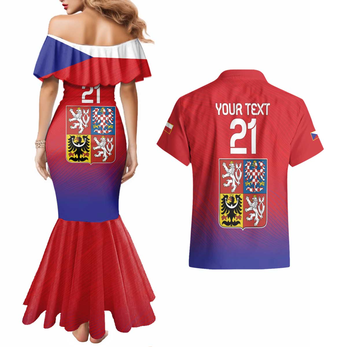 Custom Czech Republic Couples Matching Mermaid Dress and Hawaiian Shirt Unique Double Tailed Lion LT9 - Wonder Print Shop