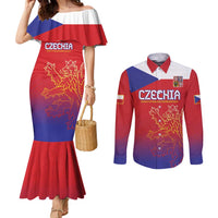 Custom Czech Republic Couples Matching Mermaid Dress and Long Sleeve Button Shirt Unique Double Tailed Lion