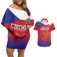 Custom Czech Republic Couples Matching Off Shoulder Short Dress and Hawaiian Shirt Unique Double Tailed Lion LT9 - Wonder Print Shop