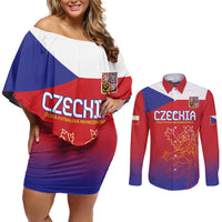 Custom Czech Republic Couples Matching Off Shoulder Short Dress and Long Sleeve Button Shirt Unique Double Tailed Lion LT9 - Wonder Print Shop