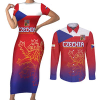 Custom Czech Republic Couples Matching Short Sleeve Bodycon Dress and Long Sleeve Button Shirt Unique Double Tailed Lion LT9 - Wonder Print Shop