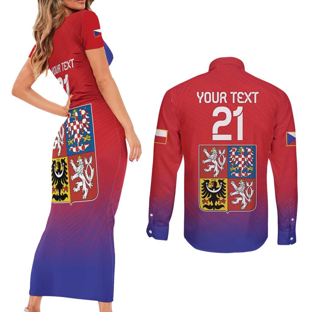 Custom Czech Republic Couples Matching Short Sleeve Bodycon Dress and Long Sleeve Button Shirt Unique Double Tailed Lion LT9 - Wonder Print Shop