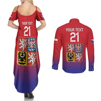 Custom Czech Republic Couples Matching Summer Maxi Dress and Long Sleeve Button Shirt Unique Double Tailed Lion LT9 - Wonder Print Shop