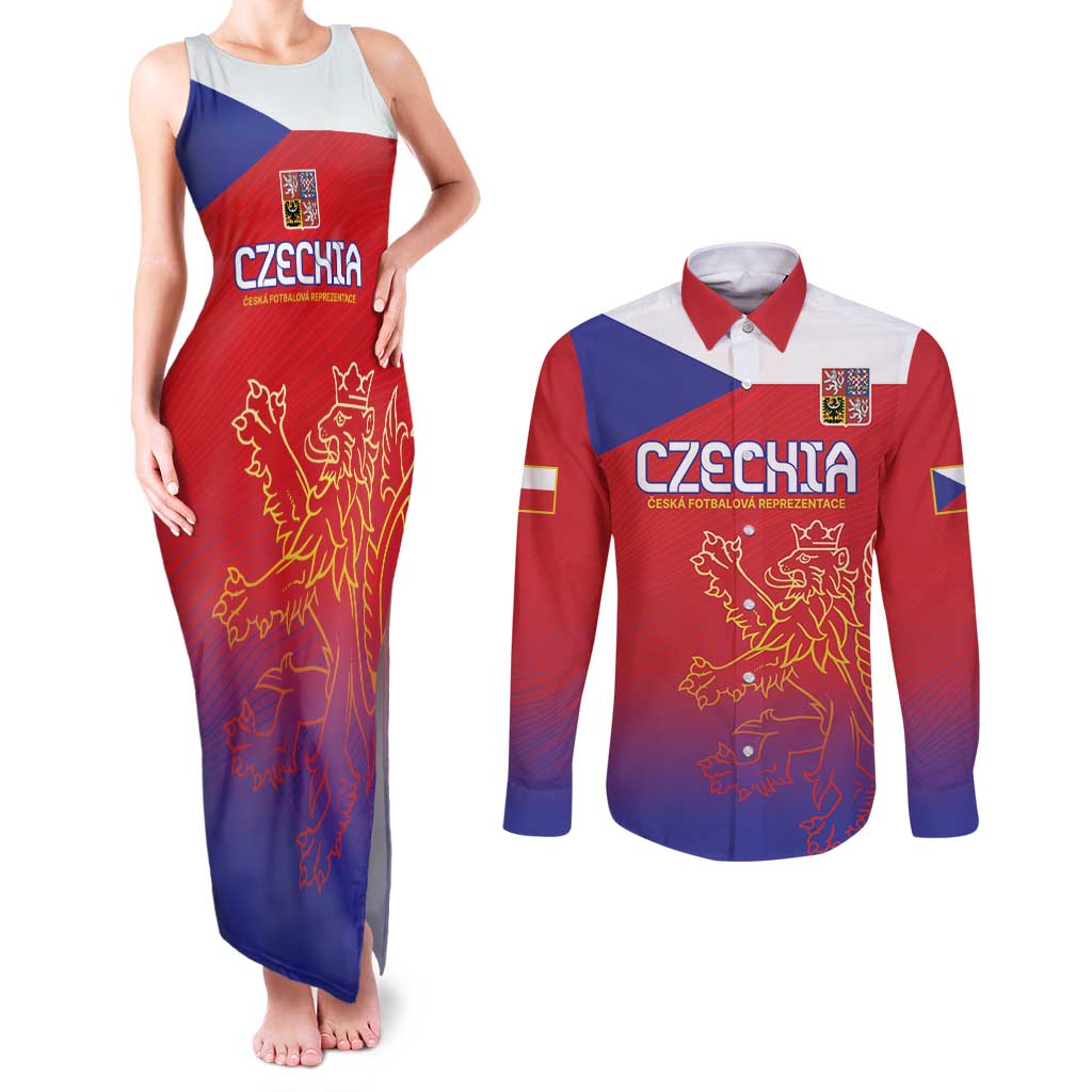 Custom Czech Republic Couples Matching Tank Maxi Dress and Long Sleeve Button Shirt Unique Double Tailed Lion LT9 - Wonder Print Shop