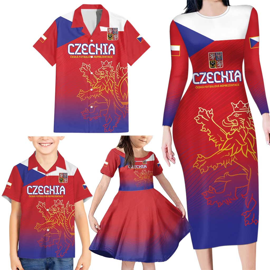 Custom Czech Republic Family Matching Long Sleeve Bodycon Dress and Hawaiian Shirt Unique Double Tailed Lion LT9 - Wonder Print Shop