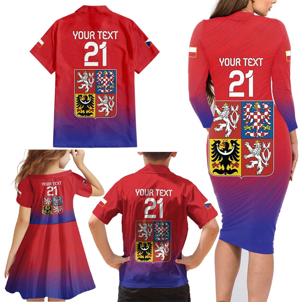 Custom Czech Republic Family Matching Long Sleeve Bodycon Dress and Hawaiian Shirt Unique Double Tailed Lion LT9 - Wonder Print Shop