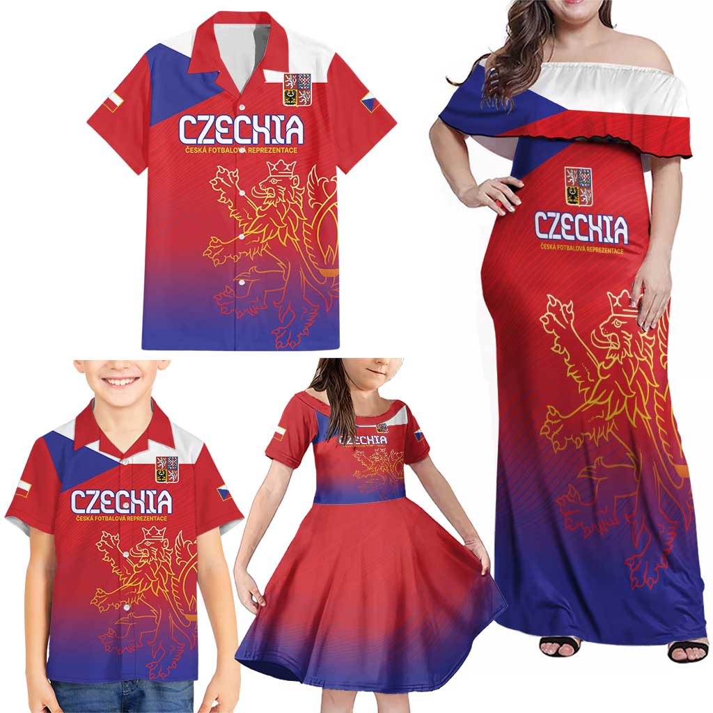 Custom Czech Republic Family Matching Off Shoulder Maxi Dress and Hawaiian Shirt Unique Double Tailed Lion LT9 - Wonder Print Shop