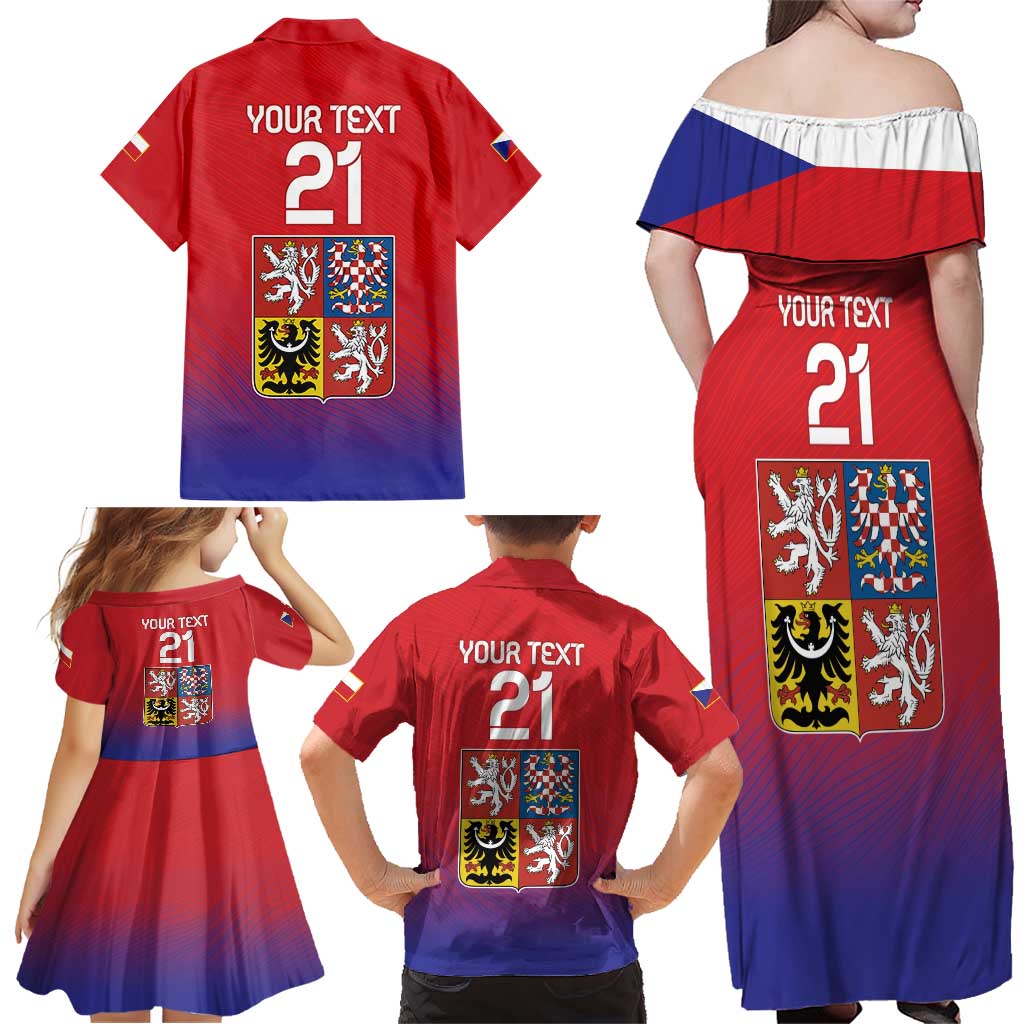 Custom Czech Republic Family Matching Off Shoulder Maxi Dress and Hawaiian Shirt Unique Double Tailed Lion LT9 - Wonder Print Shop