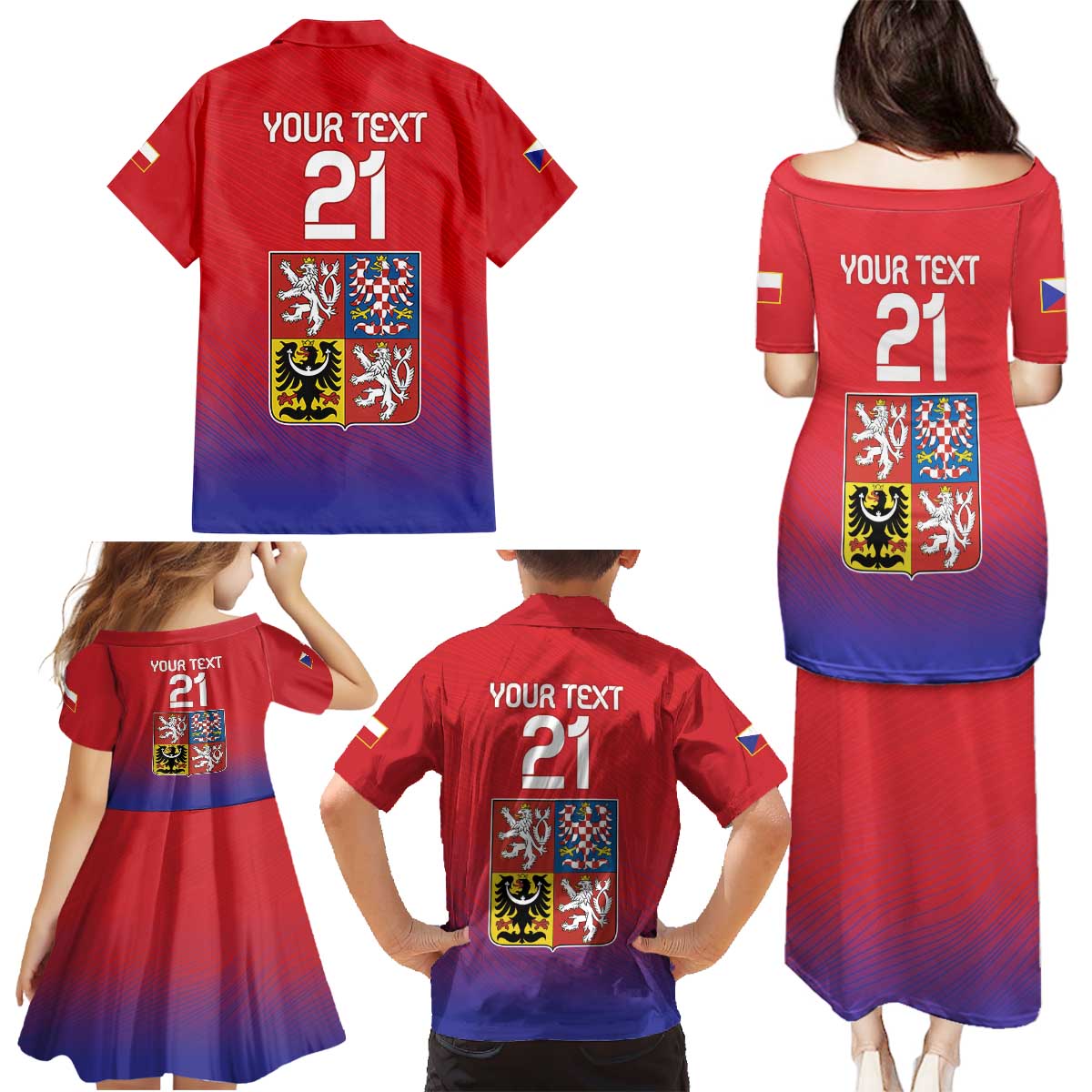 Custom Czech Republic Family Matching Puletasi and Hawaiian Shirt Unique Double Tailed Lion - Wonder Print Shop