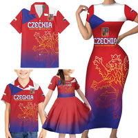 Custom Czech Republic Family Matching Short Sleeve Bodycon Dress and Hawaiian Shirt Unique Double Tailed Lion - Wonder Print Shop