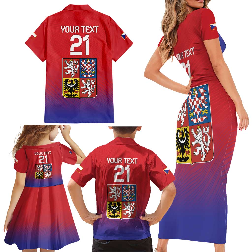 Custom Czech Republic Family Matching Short Sleeve Bodycon Dress and Hawaiian Shirt Unique Double Tailed Lion - Wonder Print Shop