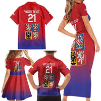 Custom Czech Republic Family Matching Short Sleeve Bodycon Dress and Hawaiian Shirt Unique Double Tailed Lion - Wonder Print Shop