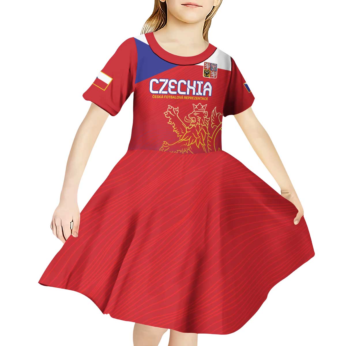 Custom Czech Republic Kid Short Sleeve Dress Unique Double Tailed Lion - Wonder Print Shop