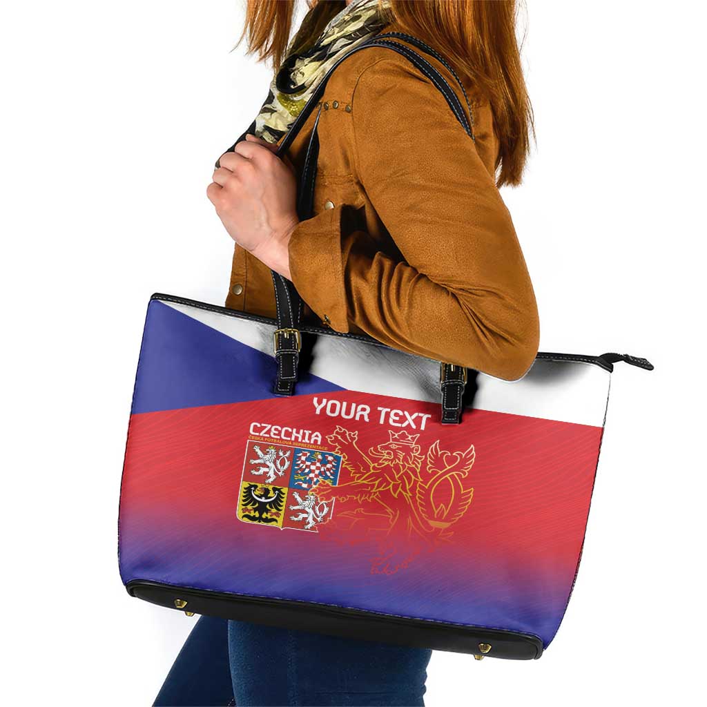 Custom Czech Republic Leather Tote Bag Unique Double Tailed Lion - Wonder Print Shop
