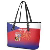 Custom Czech Republic Leather Tote Bag Unique Double Tailed Lion - Wonder Print Shop